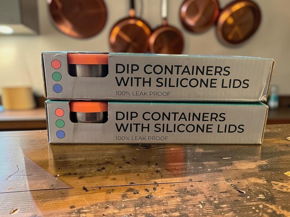 6 Lazaro Dip Stainless Steel Silicon Containers with Lids (2 Pkgs)Condiments NEW